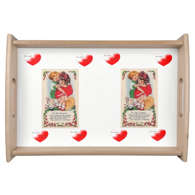 Valentines day white red hearts serving tray (Front)