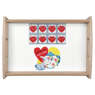 Valentines day white red hearts serving tray