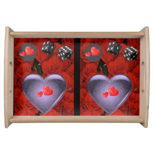 Valentines day white red hearts serving tray