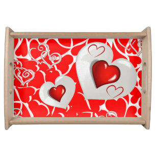 Valentines day white red hearts serving tray