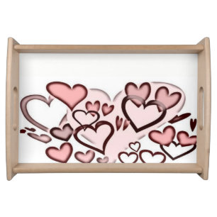 Valentines day white red hearts serving tray