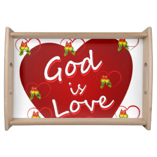 Valentines day white red hearts serving tray