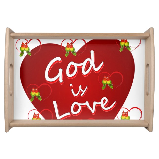 Valentines day white red hearts serving tray (Front)