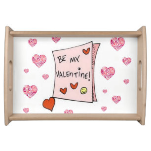 Valentines day white red hearts serving tray