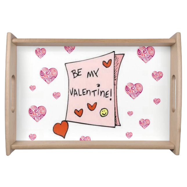 Valentines day white red hearts serving tray (Front)