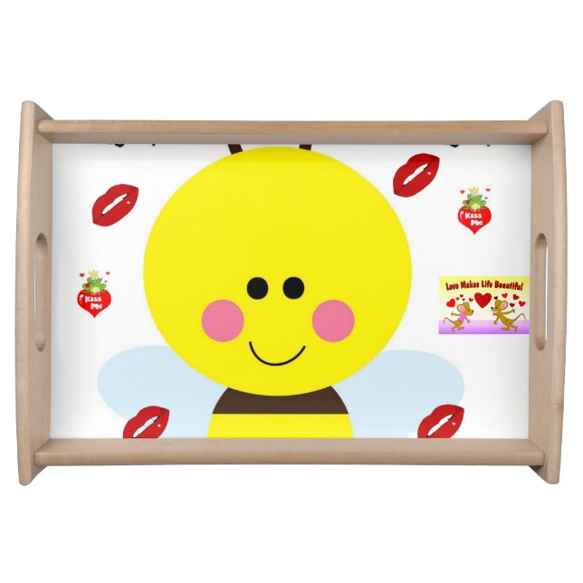 Valentines day white red hearts serving tray (Front)