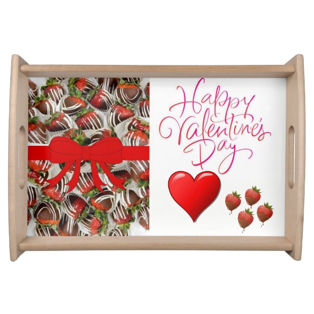 Valentines day white red hearts serving tray (Front)