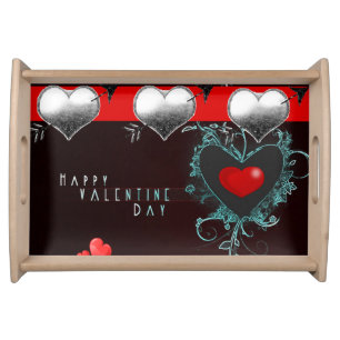 Valentines day white red hearts serving tray