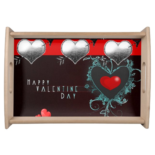 Valentines day white red hearts serving tray (Front)