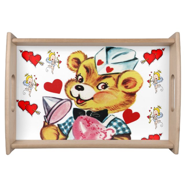 Valentines day white red hearts serving tray (Front)