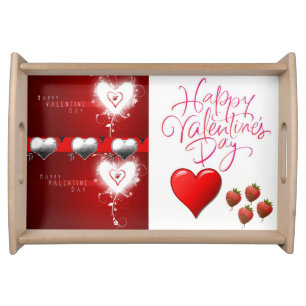 Valentines day white red hearts serving tray