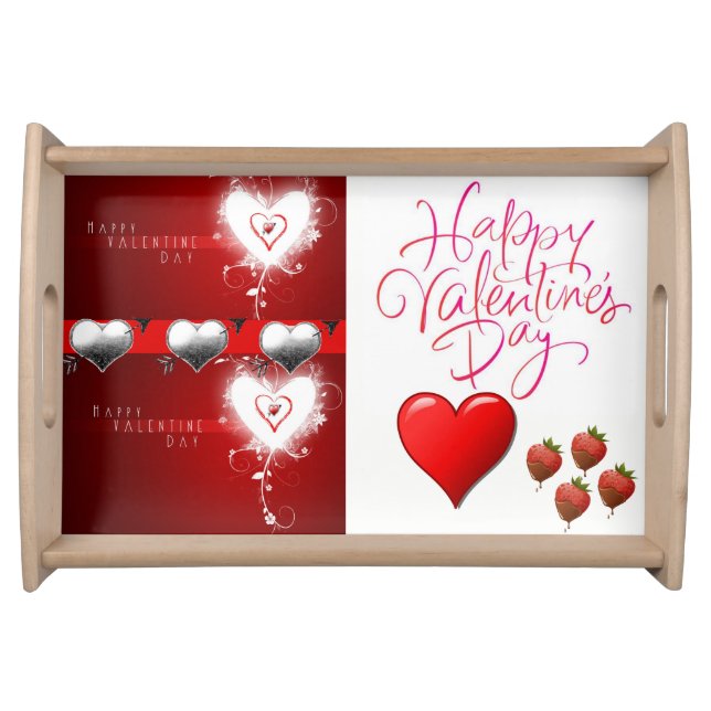Valentines day white red hearts serving tray (Front)