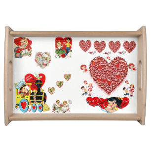 Valentines day white red hearts serving tray