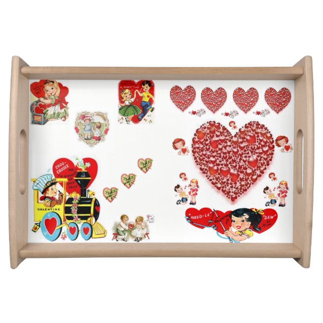 Valentines day white red hearts serving tray (Front)