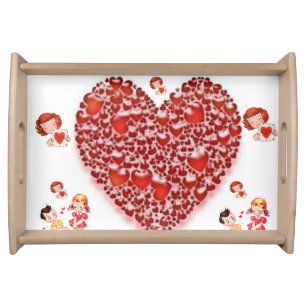 Valentines day white red hearts serving tray