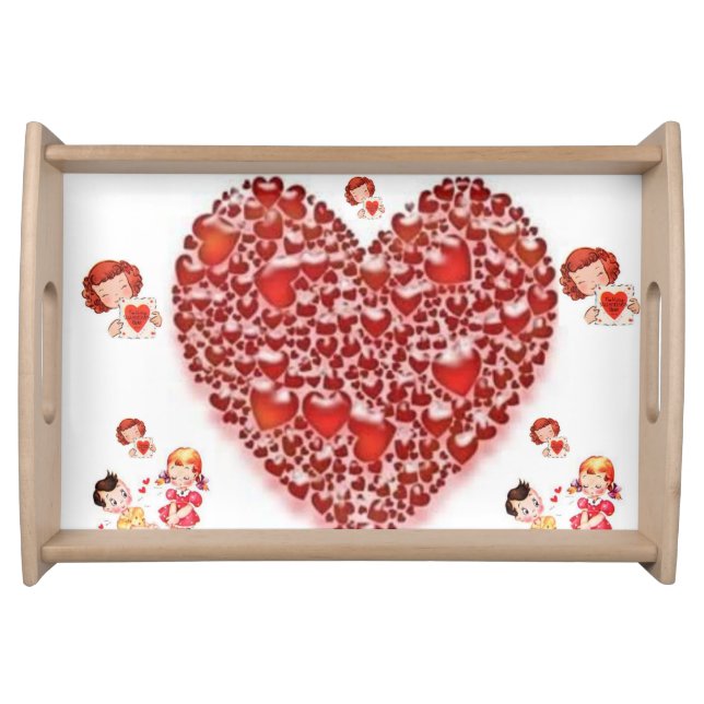 Valentines day white red hearts serving tray (Front)