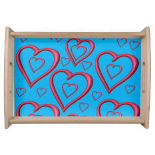 Valentines day white red hearts serving tray