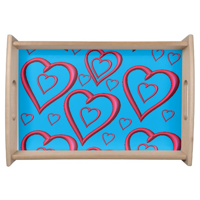 Valentines day white red hearts serving tray (Front)