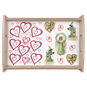 Valentines day white red hearts serving tray