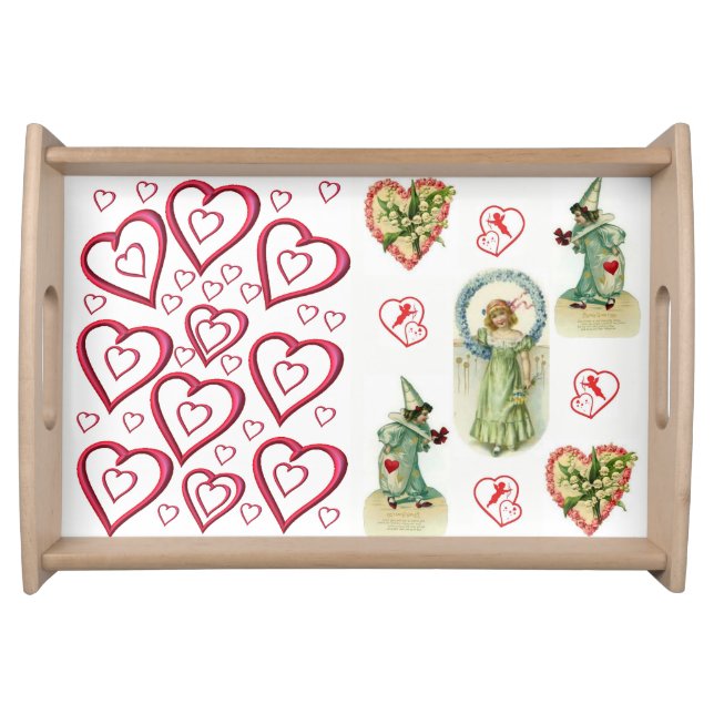 Valentines day white red hearts serving tray (Front)