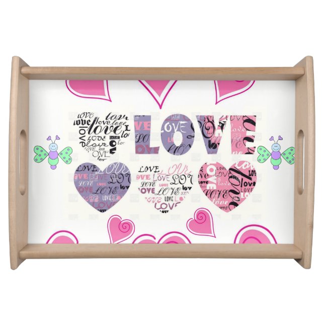 Valentines day white red hearts serving tray (Front)