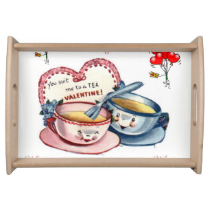 Valentines day white red hearts serving tray