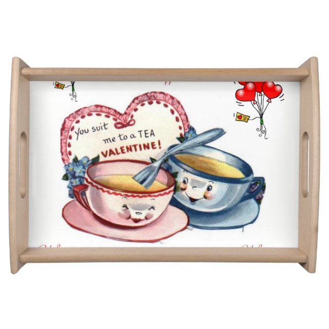 Valentines day white red hearts serving tray (Front)
