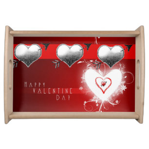 Valentines day white red hearts serving tray