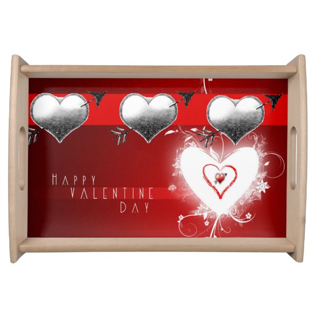 Valentines day white red hearts serving tray (Front)