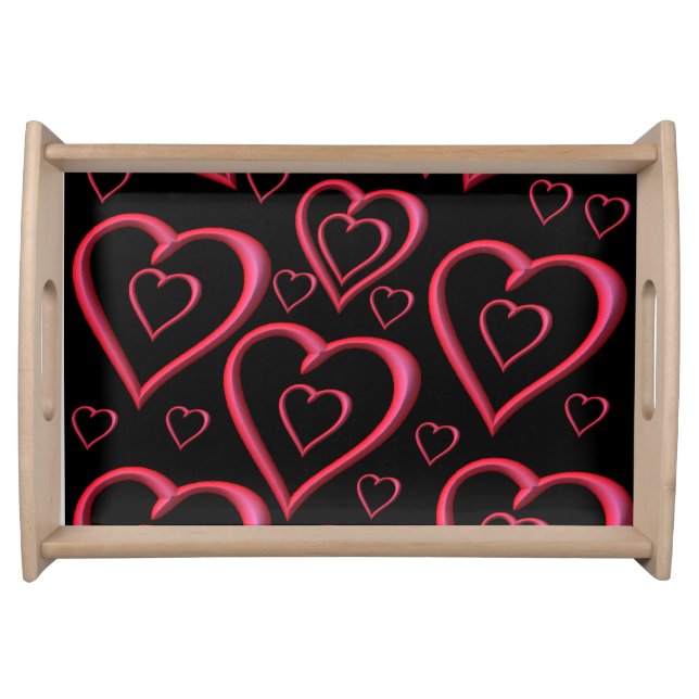 Valentines day white red hearts serving tray (Front)