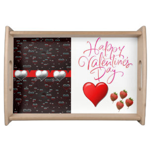 Valentines day white red hearts serving tray