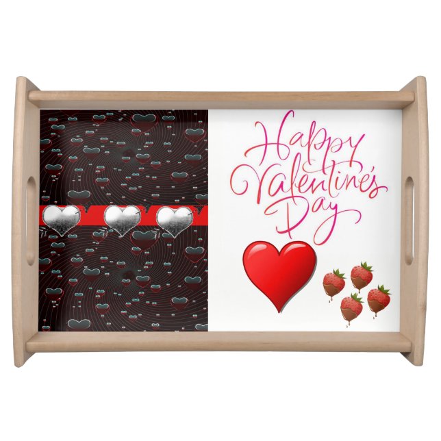 Valentines day white red hearts serving tray (Front)