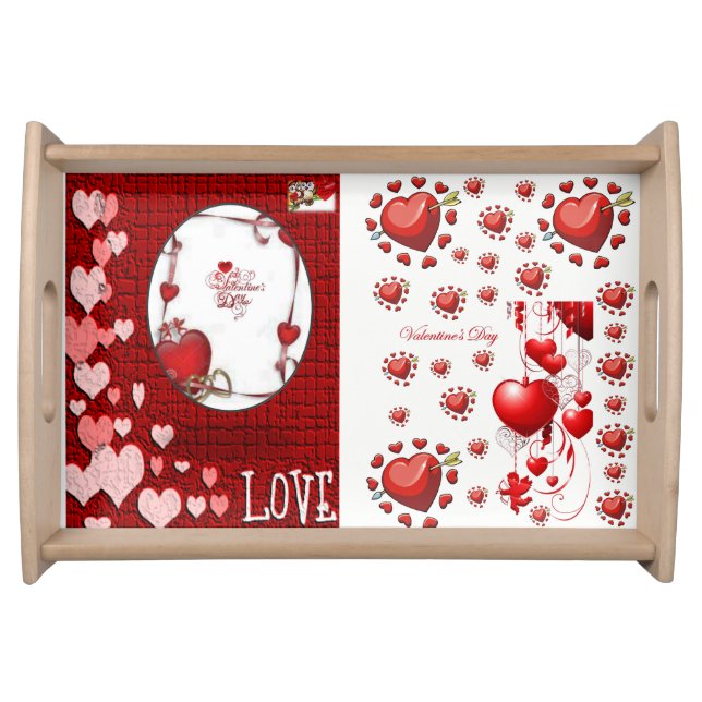 Valentines day white red hearts serving tray (Front)
