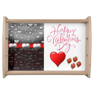 Valentines day white red hearts serving tray
