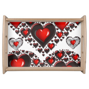 Valentines day white red hearts serving tray