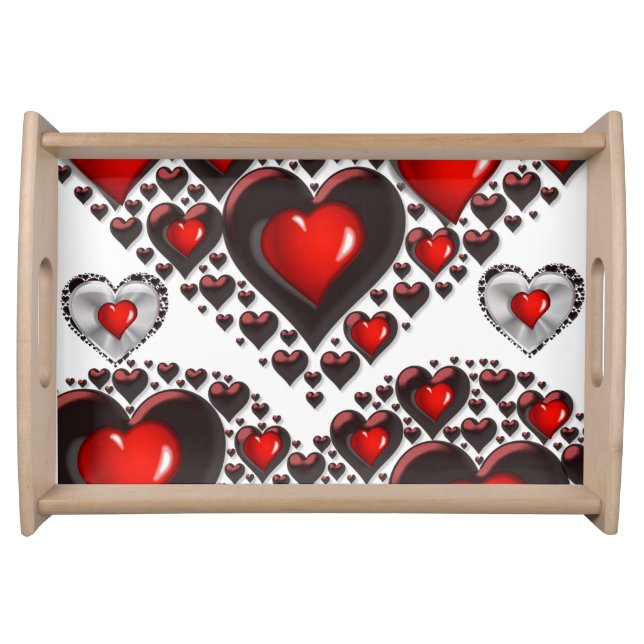 Valentines day white red hearts serving tray (Front)
