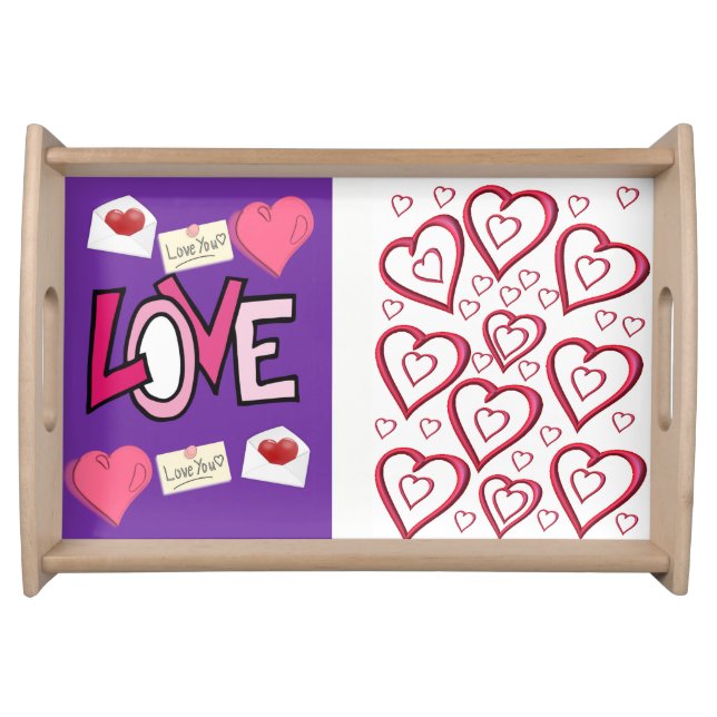 Valentines day white red hearts serving tray (Front)