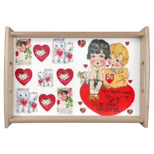 Valentines day white red hearts serving tray