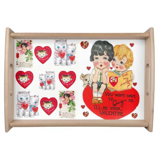 Valentines day white red hearts serving tray (Front)