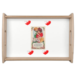Valentines day white red hearts serving tray