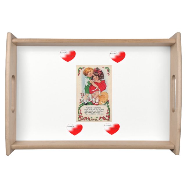 Valentines day white red hearts serving tray (Front)