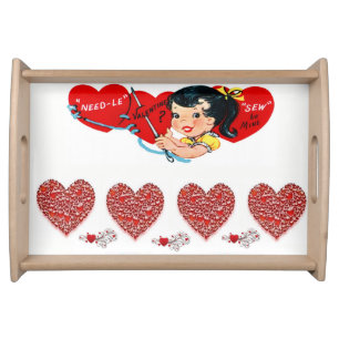 Valentines day white red hearts serving tray