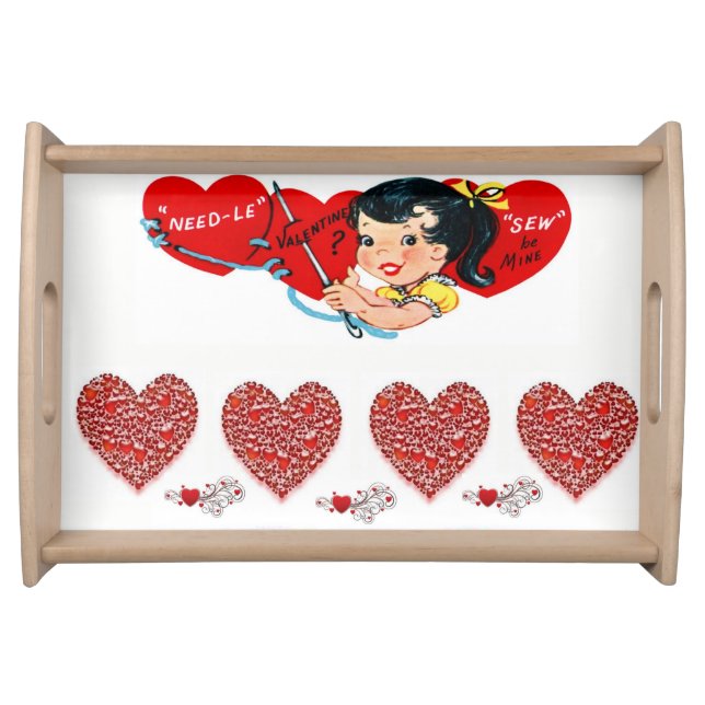 Valentines day white red hearts serving tray (Front)