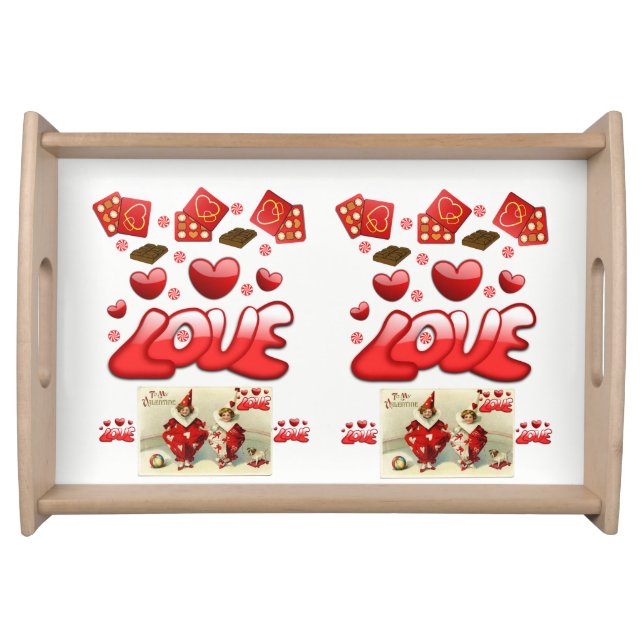 Valentines day white red hearts serving tray (Front)