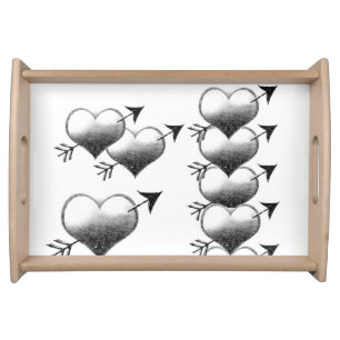 Valentines day white red hearts serving tray