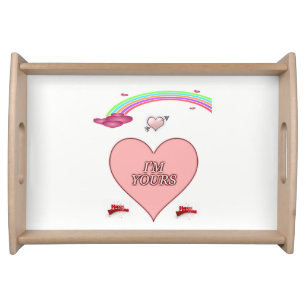Valentines day white red hearts serving tray