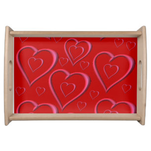 Valentines day white red hearts serving tray