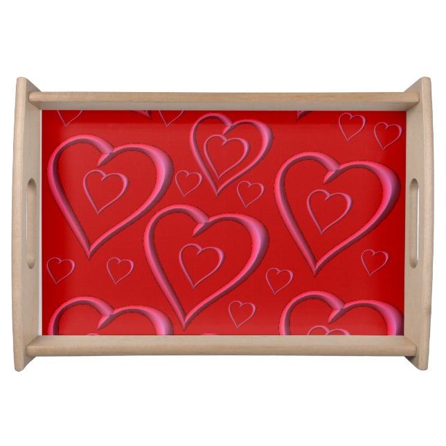 Valentines day white red hearts serving tray (Front)