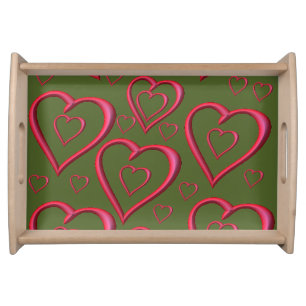 Valentines day white red hearts serving tray