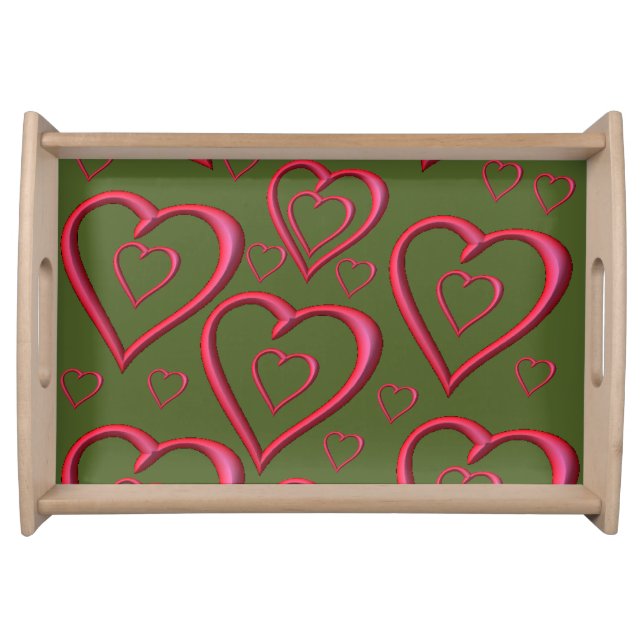 Valentines day white red hearts serving tray (Front)